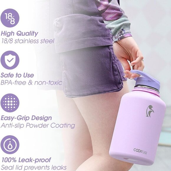 Half Gallon Water Bottle with Strap, 64oz Insulated Water Jug Stainless Steel wi - Picture 5 of 7